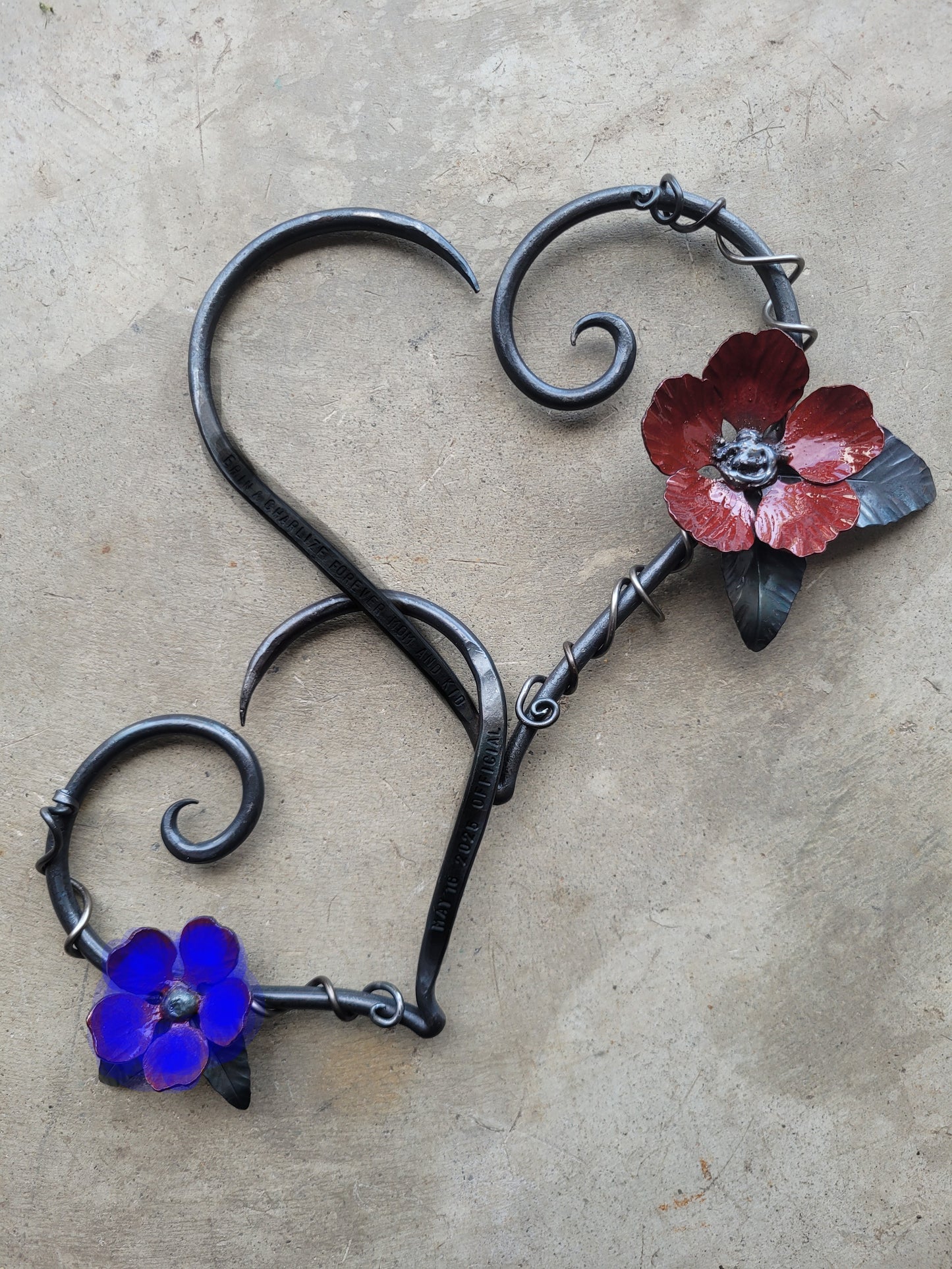 Custom Linked Red & Blue Floral Hearts