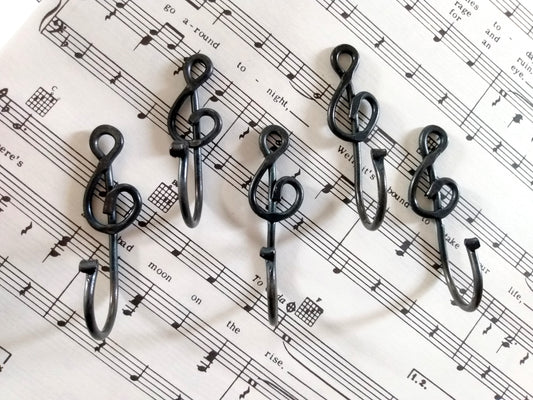 Small Treble Clef Key Hooks (Set of 5)