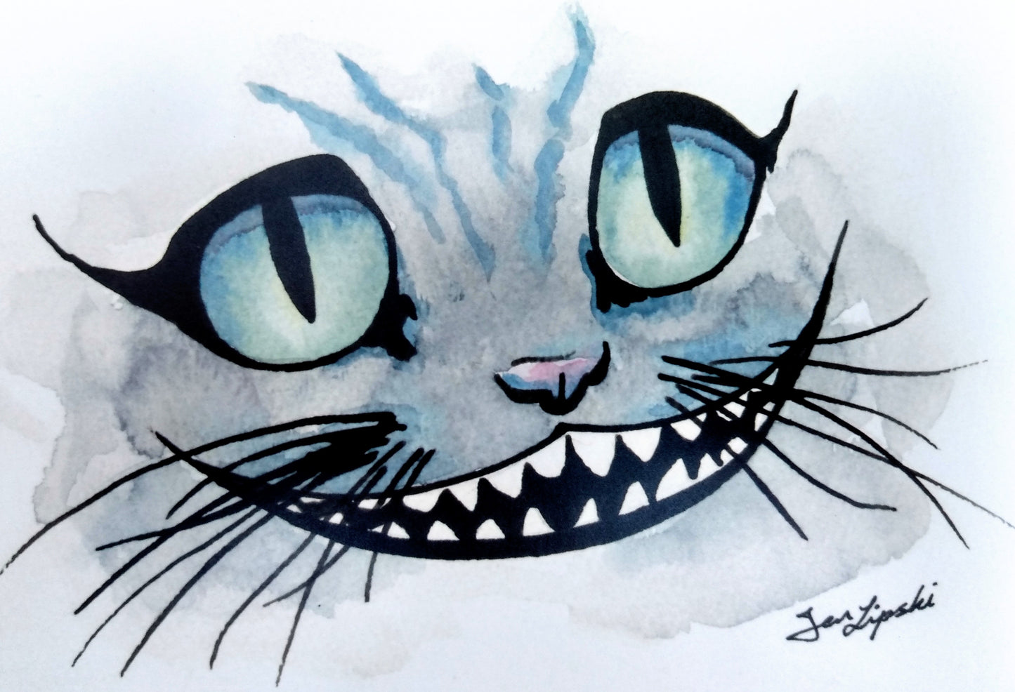 Cheshire Cat Ink Drawing - Blue