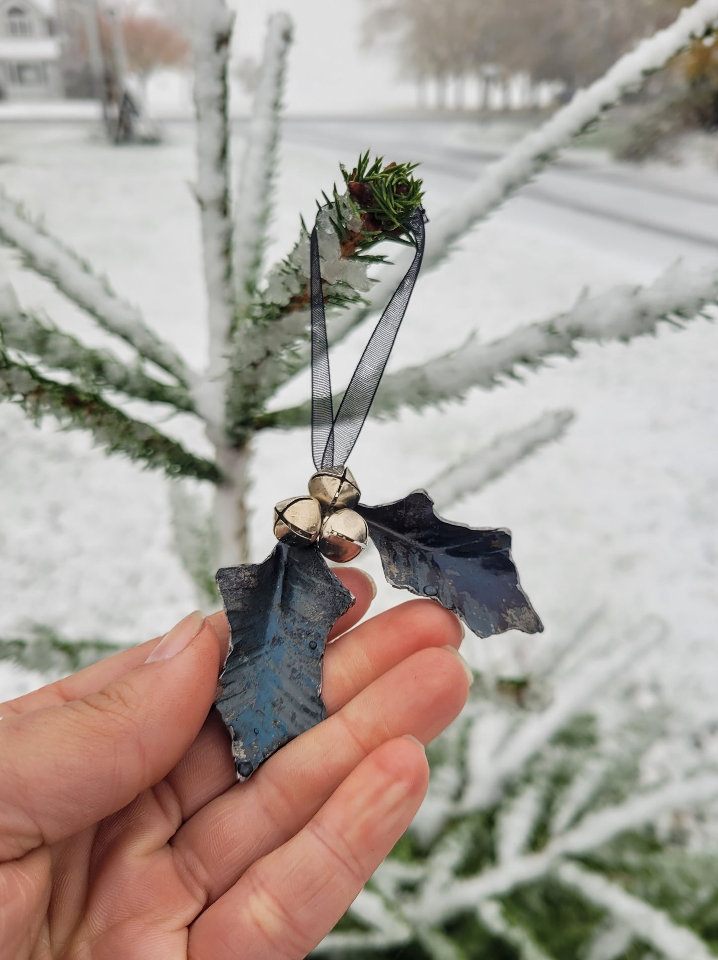 Forged Steel Holly Ornament
