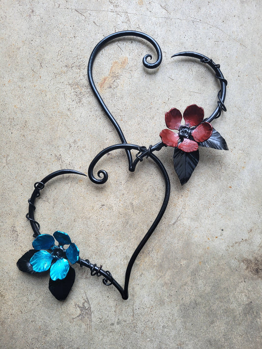 Custom Linked Red & Blue Floral Hearts