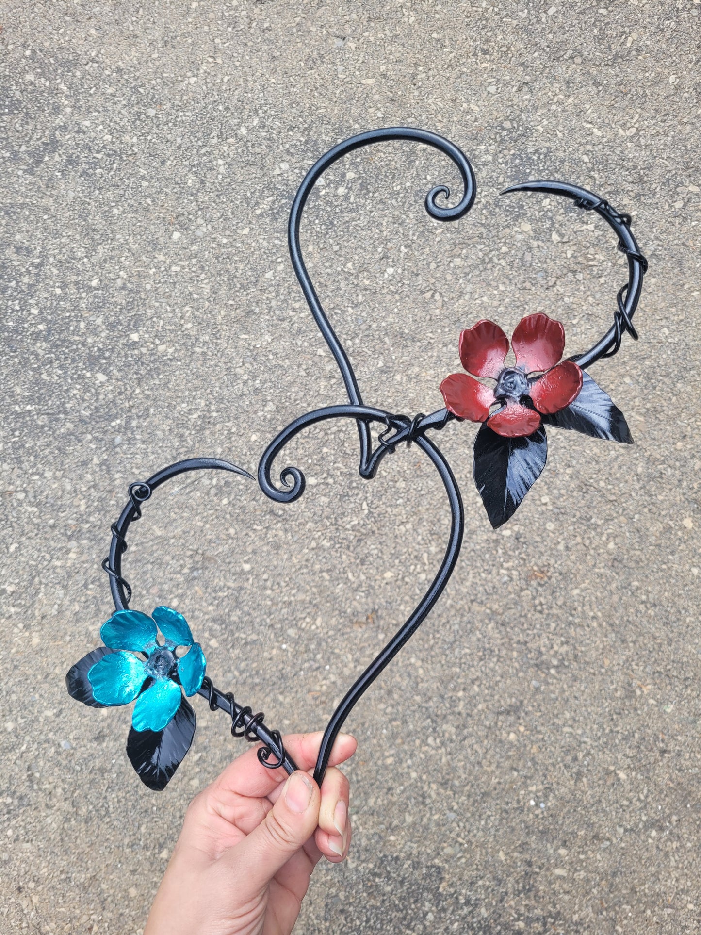 Custom Linked Red & Blue Floral Hearts