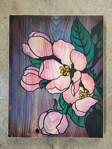 Cherry Blossoms - Stained Wood Painting