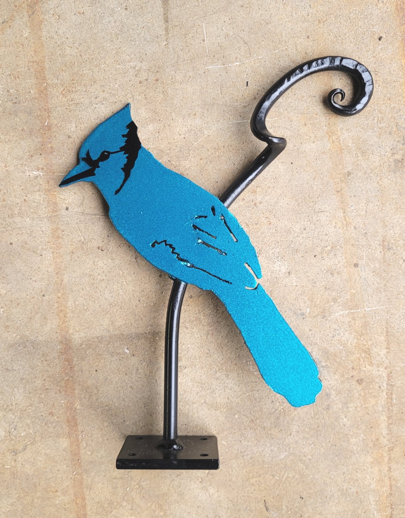 Forged Blue Jay Garden Sculpture