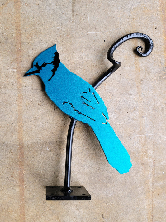 Forged Blue Jay Garden Sculpture