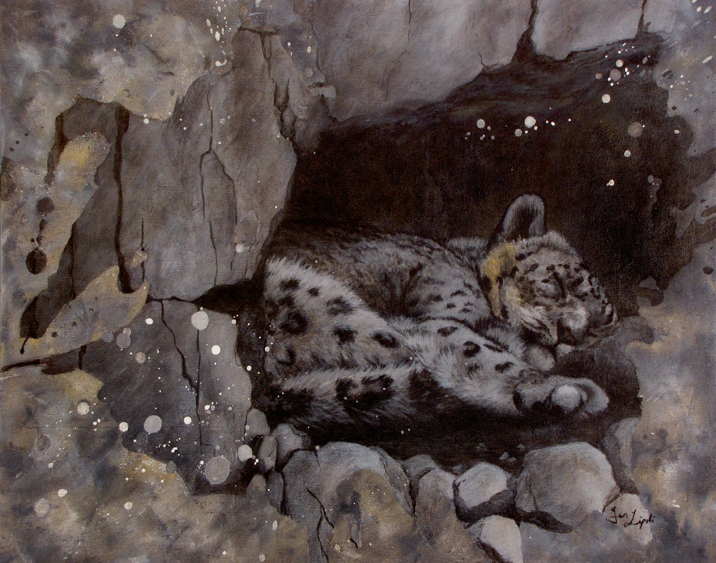 Evening Shade - Snow Leopard Painting - 18x24"