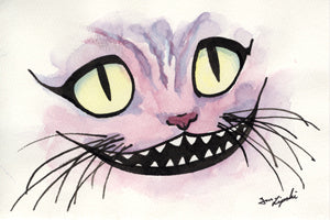 Cheshire Cat Ink Drawing - Pink