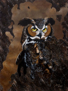 Great Horned Owl Portrait - Owl Painting - 16x20"