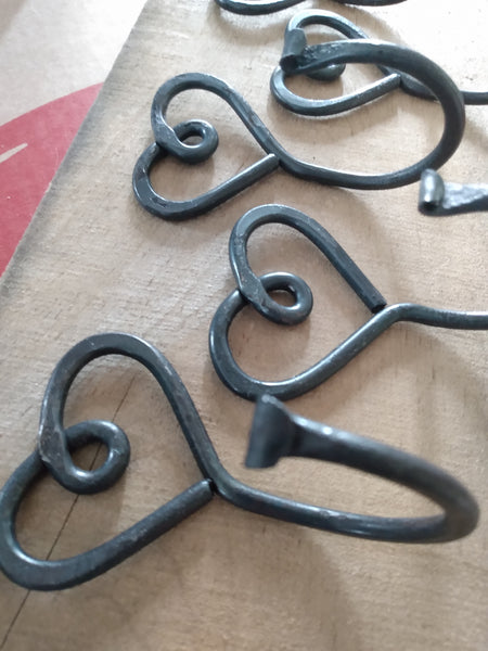 Rustic Forged Wall Hooks - Heart Shaped