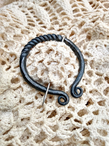 Forged Medieval Cloak Pin - Black Iron