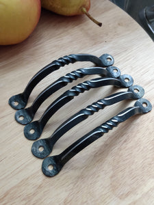 Twisted Iron Drawer Pulls - Black and Silver