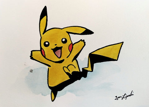 Running Pikachu Ink Drawing