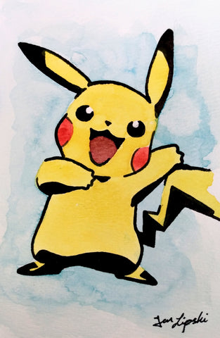 Happy Pikachu Ink Drawing