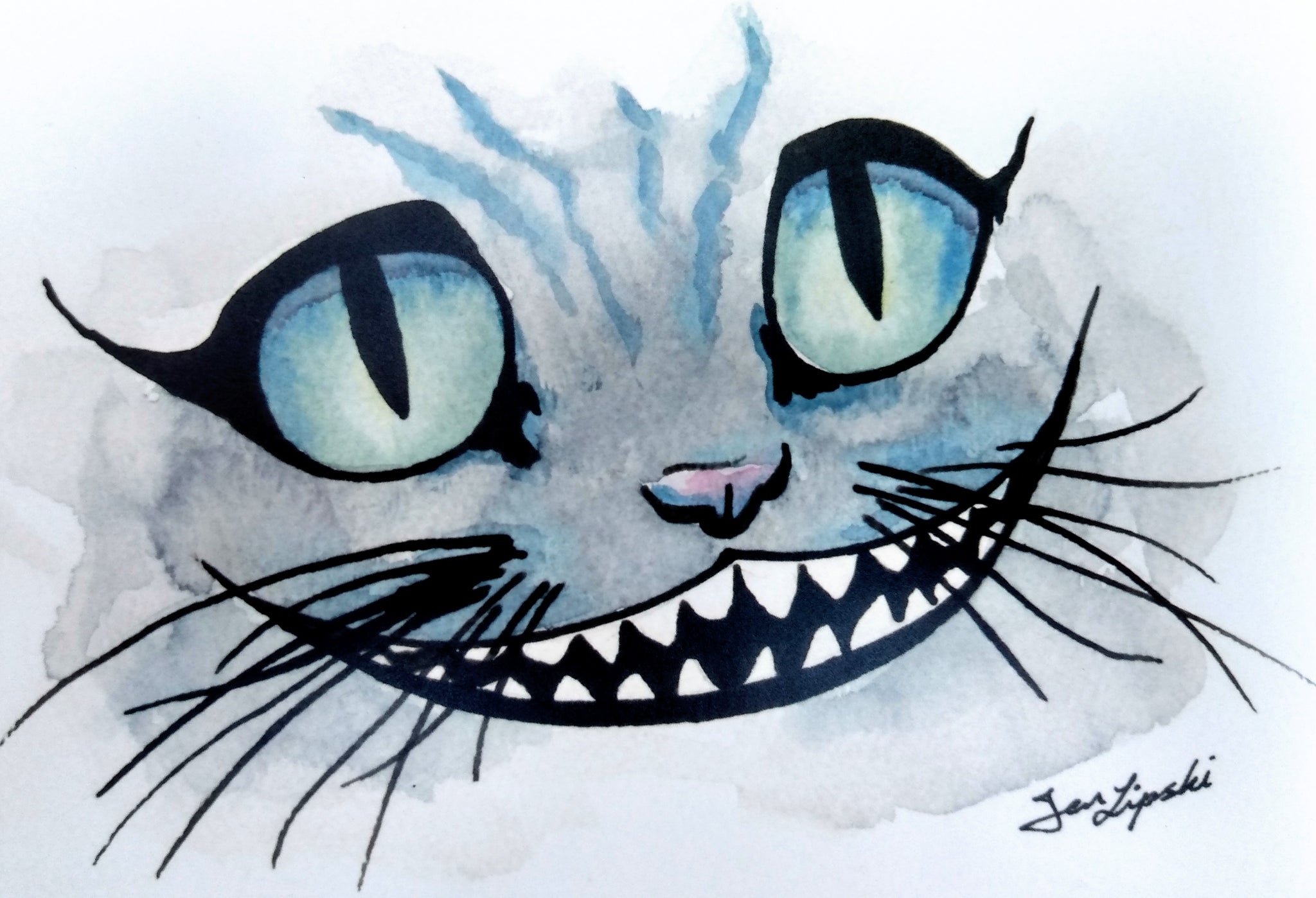 Cheshire Cat Ink Drawing - Blue