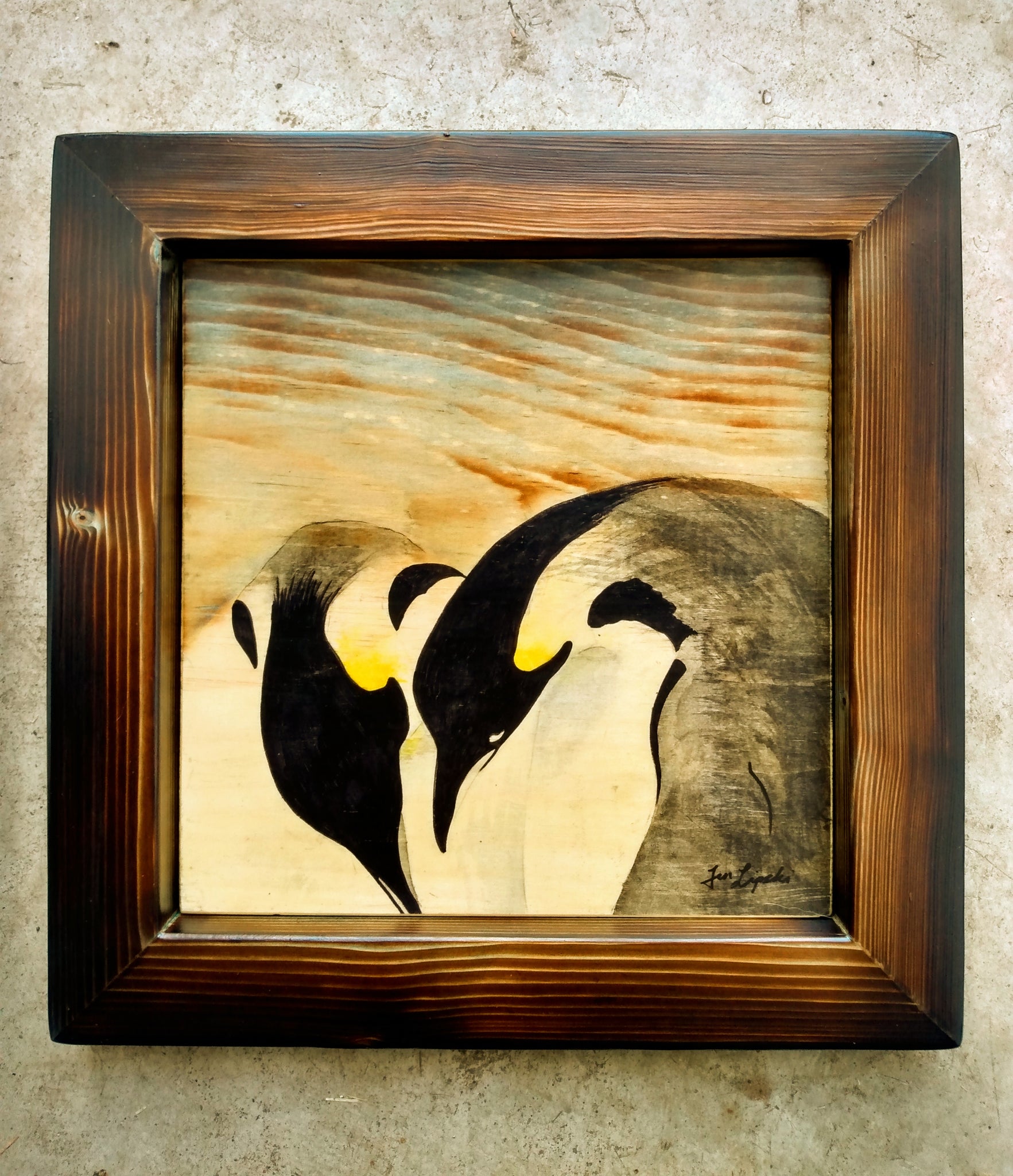 Penguins Wood Painting