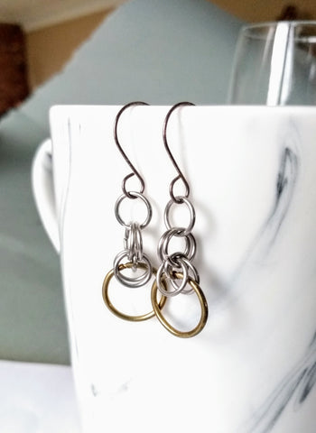 Hoop Pendant Chainmail Earrings