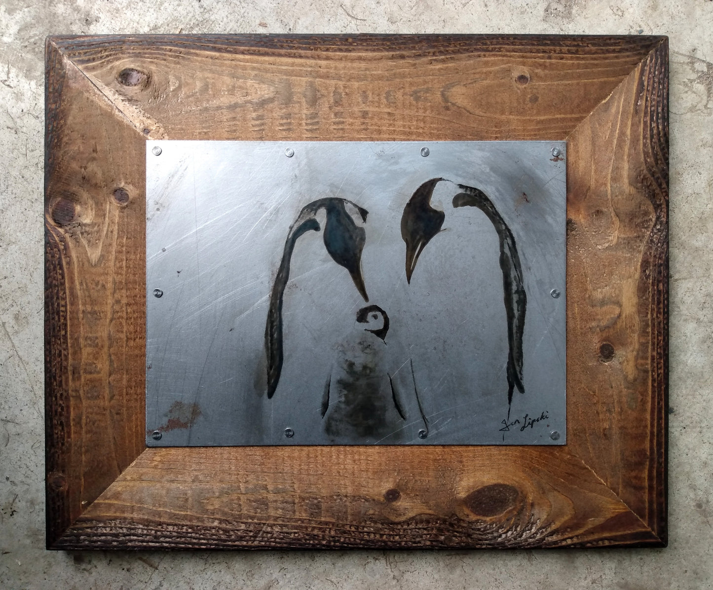 Penguin Family Metal Drawing