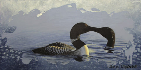 Kissing Loons, Buckhorn - Loon Painting - 15x30"