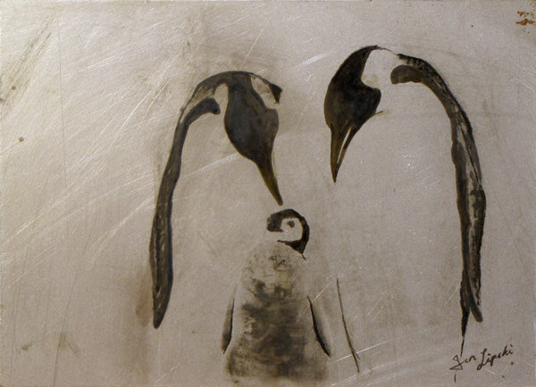 Penguin Family Metal Drawing