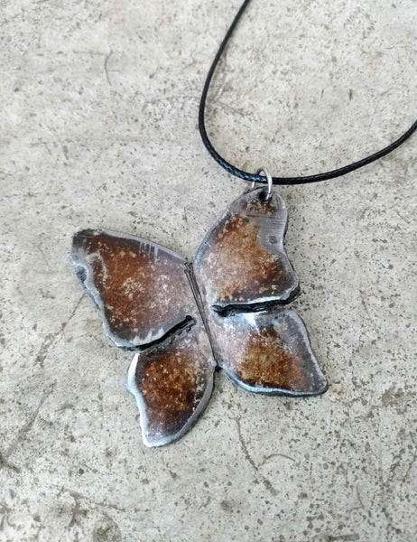 Forged Steel Butterfly Statement Necklace