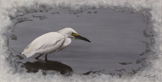 Silent Hunter - Snowy Egret Painting - 12x24"